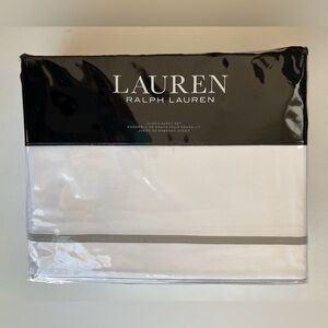 Ralph Lauren SPENCER BORDER SATEEN Queen Sheet Set 4 Piece- White Grey NEW